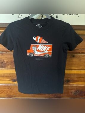 Nike Black Tee with Orange Truck & Ice Cream Graphic